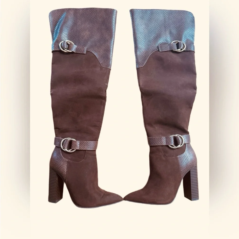 Brown Congnac Over The Knee Boots Roxanne Suede and Faux Leather size 7 NIB - Picture 3 of 6